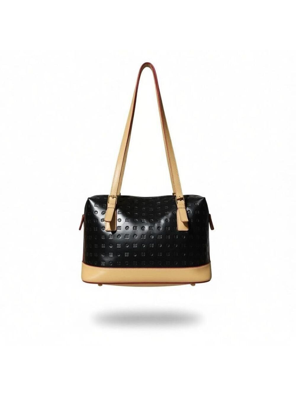 Arcadia Black & Beige Patent Leather Shoulder Bag One Size